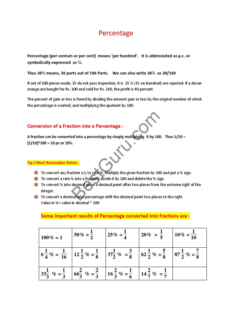 Understanding Percentages and Conversions | PDF | Percentage | Fraction ...