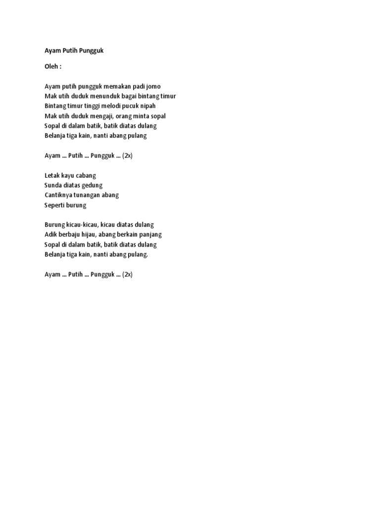 Ayam Putih Pungguk Lirik Lagu Pdf