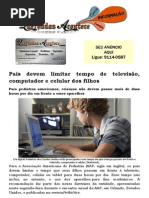 Pais devem limitar tempo de televisão, computador e celular dos filhos