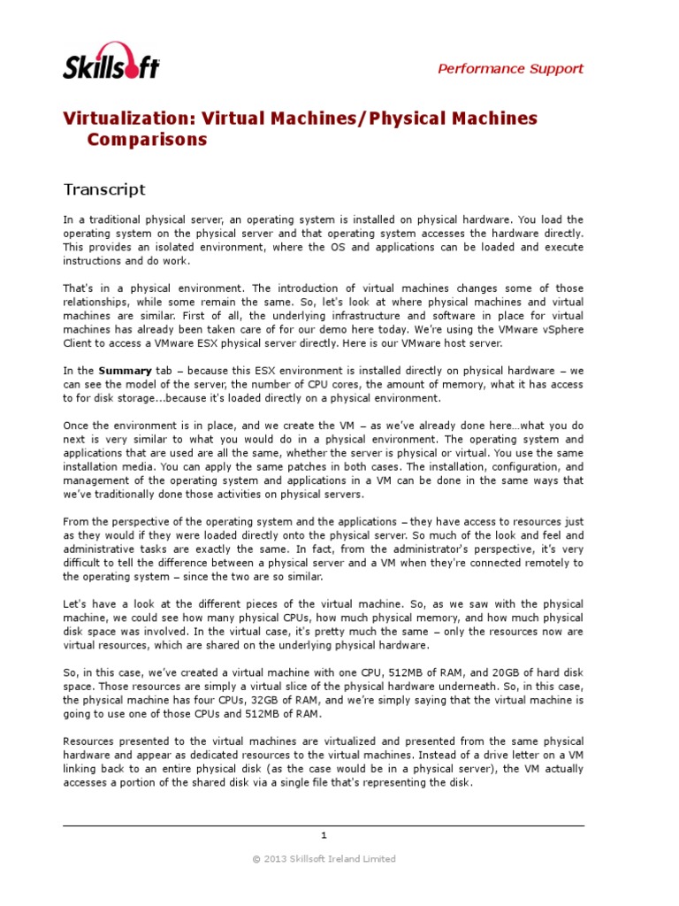 Virtual MachinePhysical Machine Comparisions PDF Virtual Machine