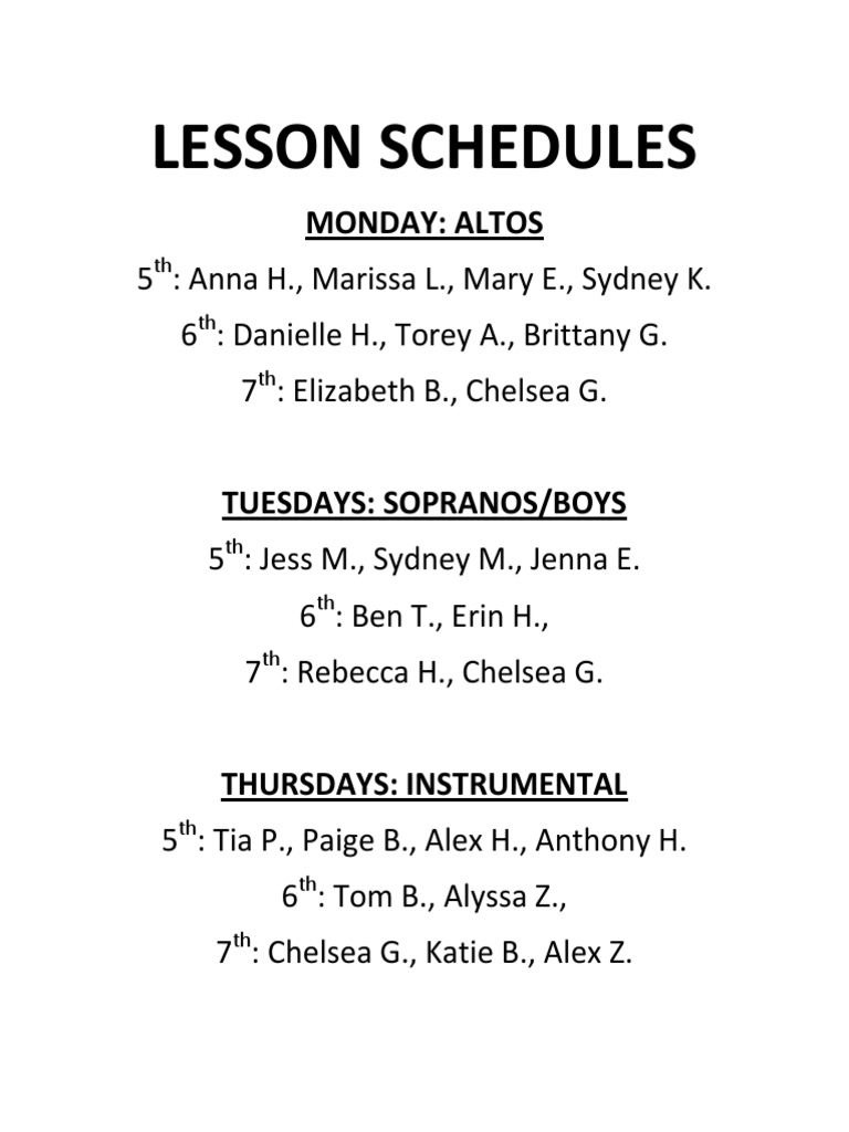 Weekly Lesson Schedule Overview | PDF