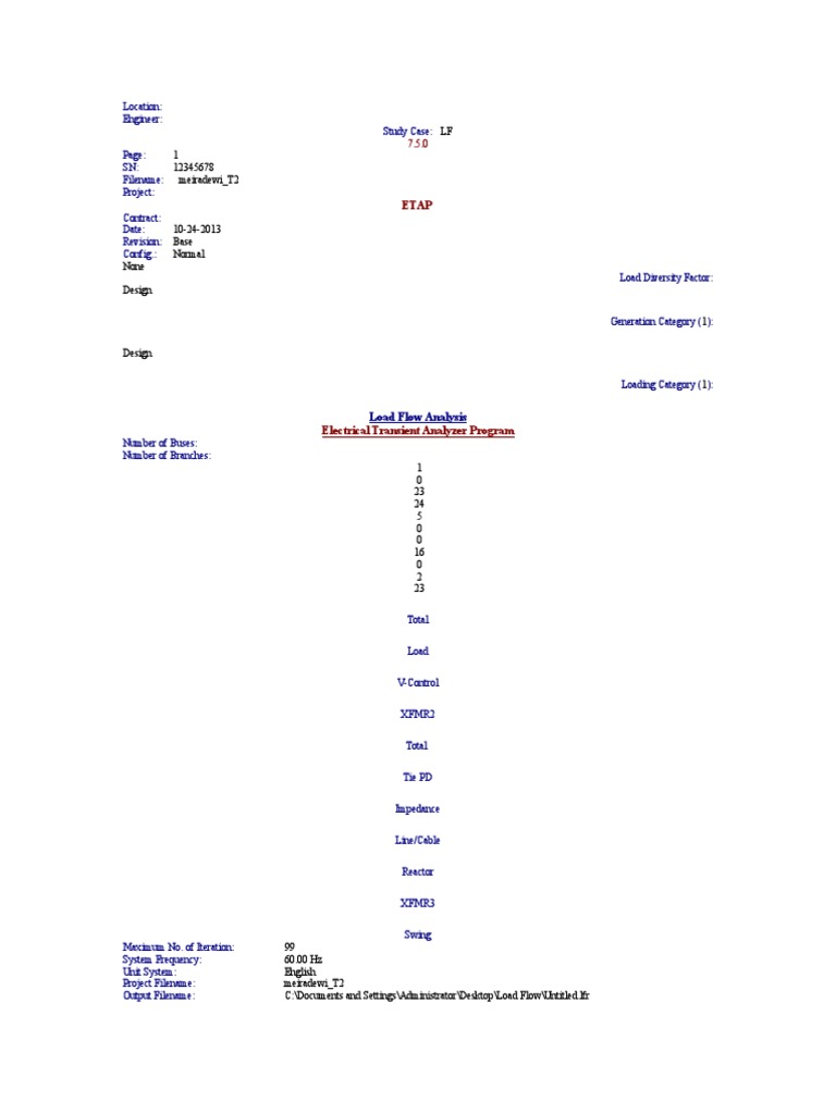 ETAP Load Flow Analysis Report | PDF | Ac Power | Transformer