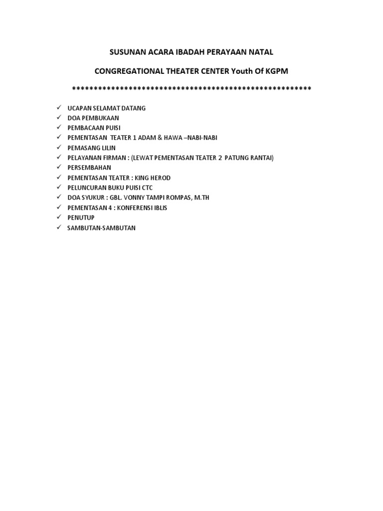 SUSUNAN ACARA IBADAH PERAYAAN NATAL SUSUNAN ACARA IBADAH PERAYAAN NATAL