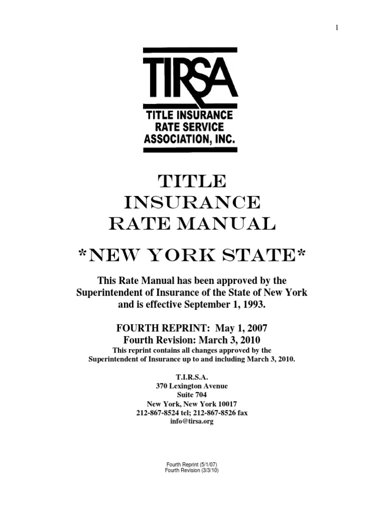 TIRSA Rate Manual | PDF | Mortgage Law | Insurance