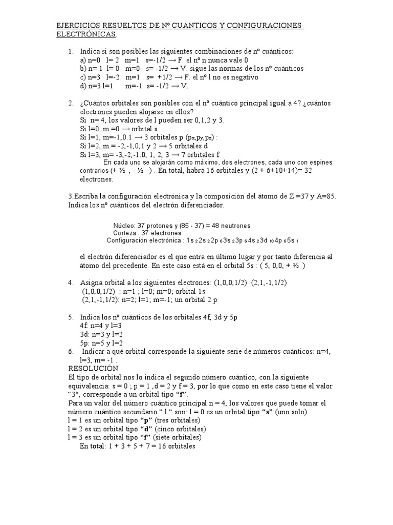 Ejercicios Res Nº Cuanticos Configuracion Electronica Ingenieria De Estado Solido