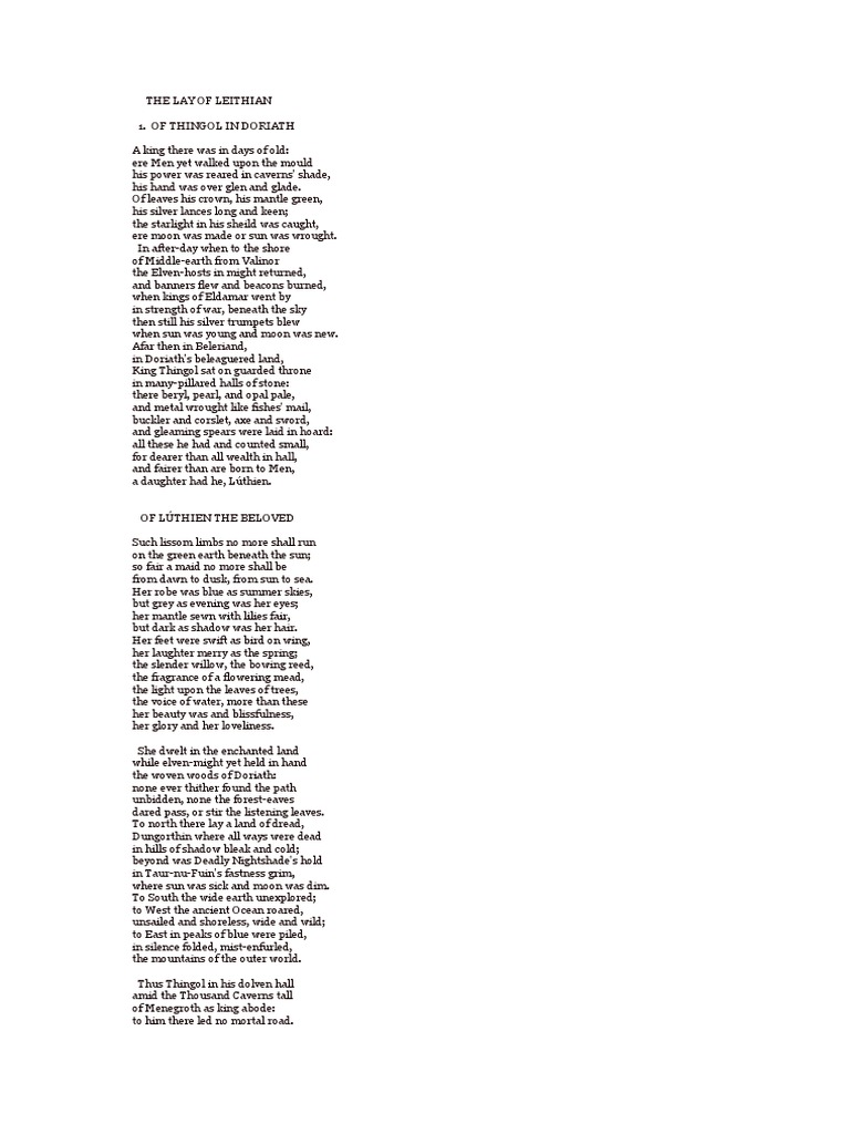 THE LAY OF LEITHIAN, JRR Tolkien. PDF J. R. R.