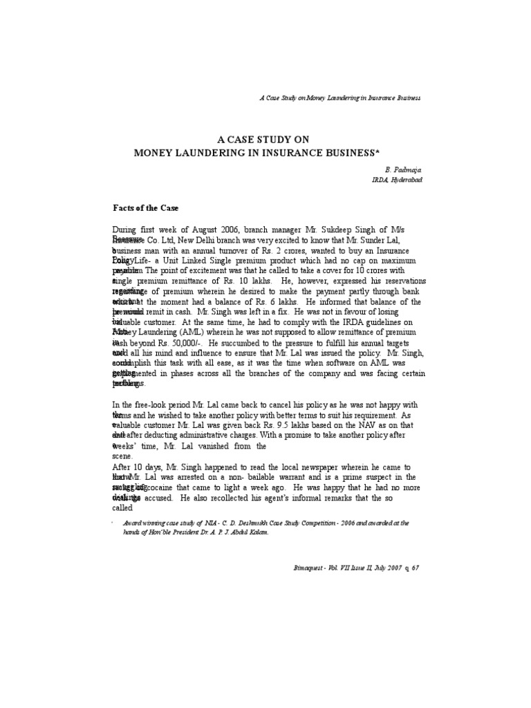 Money Laundering in Insurance: Case Study | PDF | Money Laundering ...