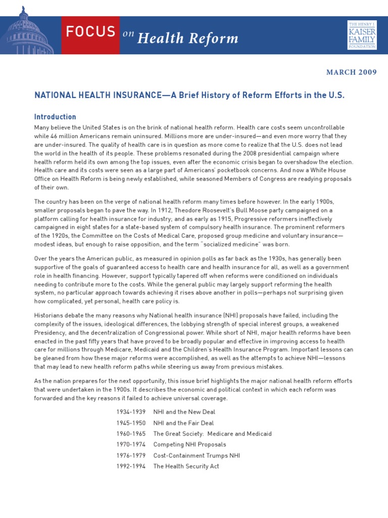 History of U.S. National Health Reform | PDF | Health Care Reform ...