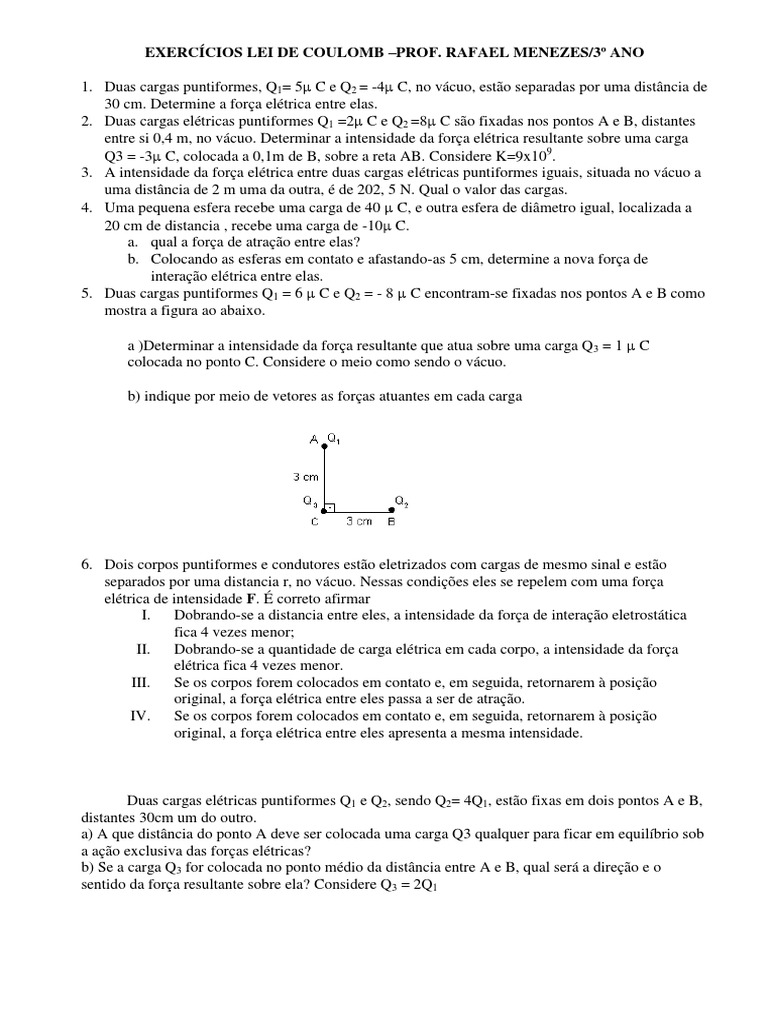Exercícios Resolvidos de Força Elétrica | PDF | Carga elétrica ...