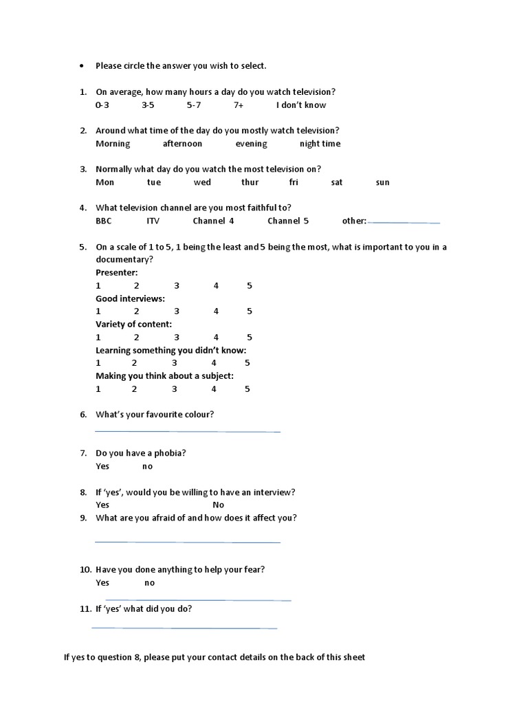 Television Viewing Habits Survey | PDF