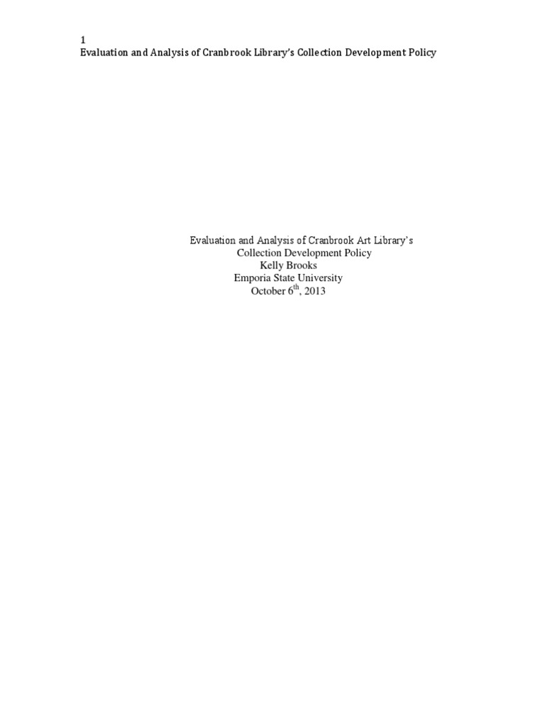 1 Evaluation and Analysis of Cranbrook Library's Collection Development ...