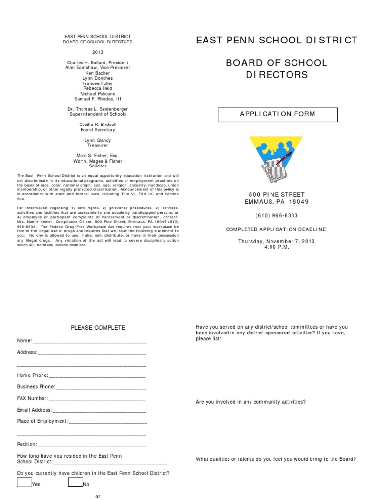 East Penn School Board Application 2013 | PDF | University Of ...