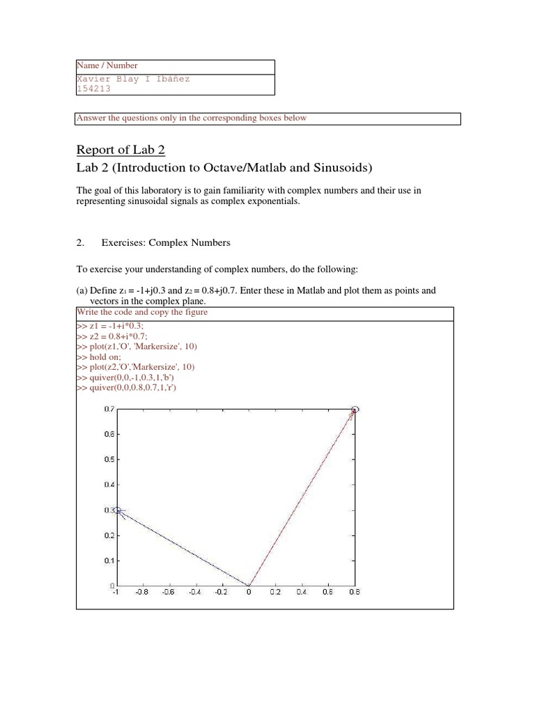 Complex Numbers in Octave Lab Report | PDF | Complex Number | Amplitude