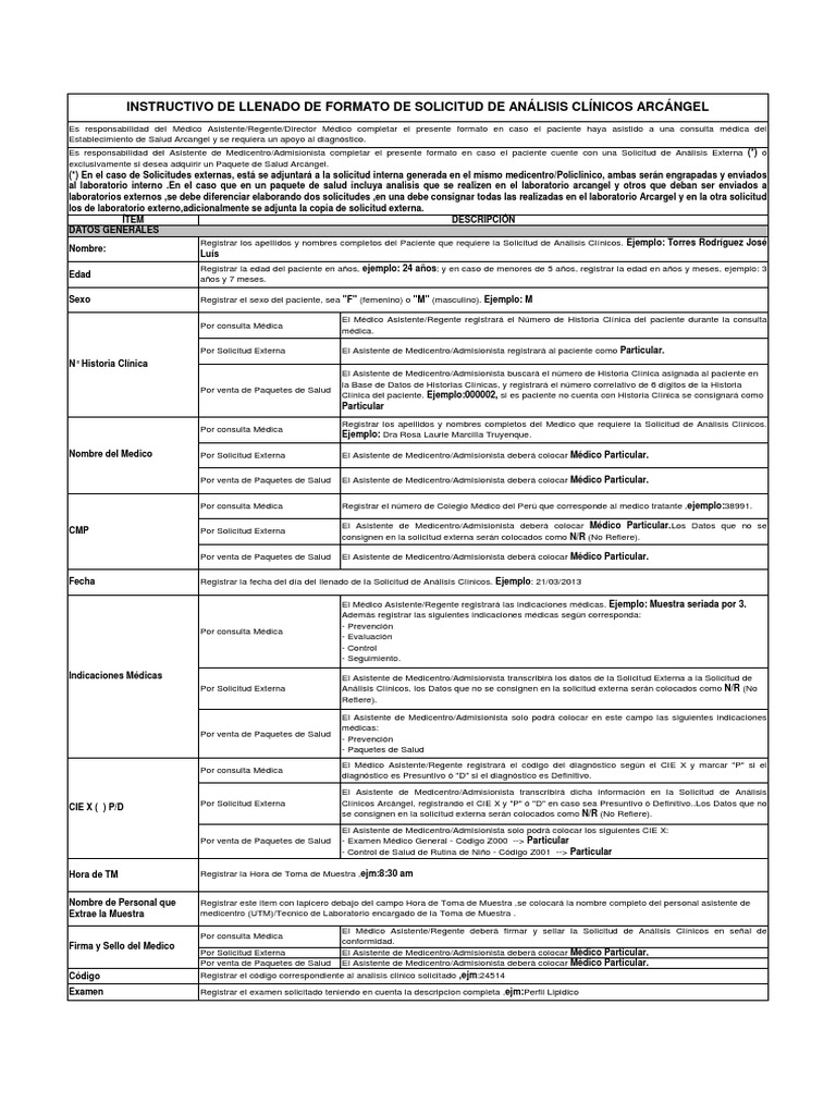 Instructivo De Solicitud De Analisis Clinicos Anterior Historial Medico Clinica