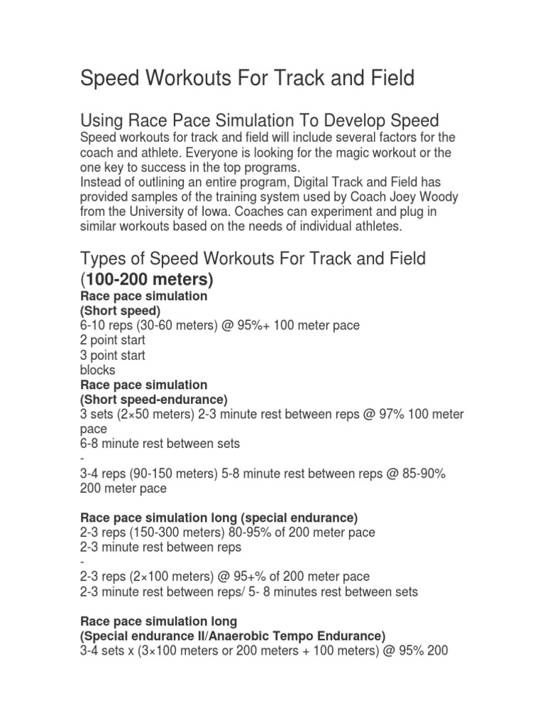 Speed Workouts For Track and Field PDF Track And Field Racing