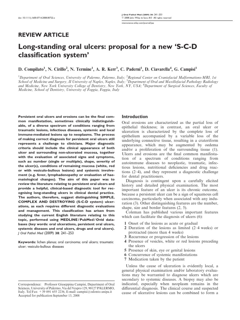 New S-C-D Classification for Oral Ulcers | PDF | Systemic Lupus ...
