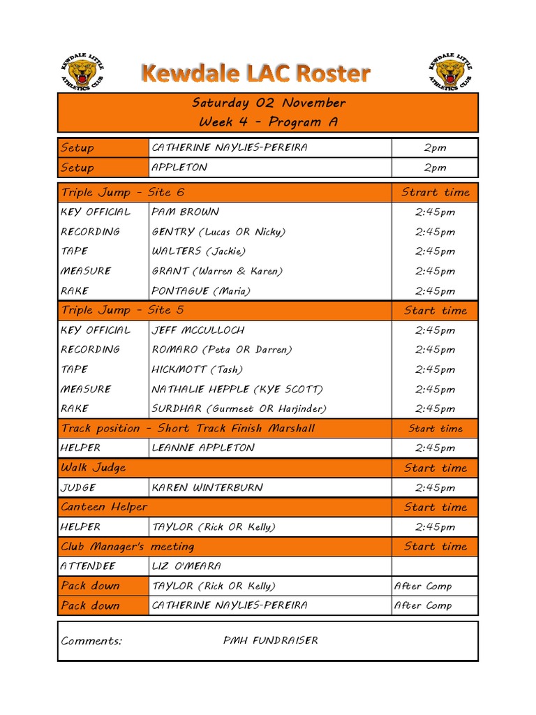Roster 2013-2014 (Week 4 - 02 Nov) - 1 PDF | PDF