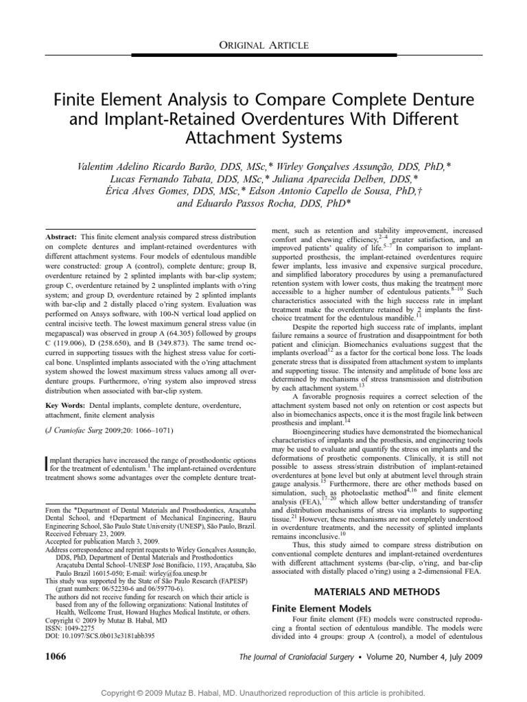 Finite Element Analysis To Compare Complete Denture and Implant ...