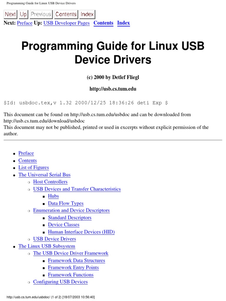 Programming Guide For Linux Usb Device Drivers PDF Usb Device Driver