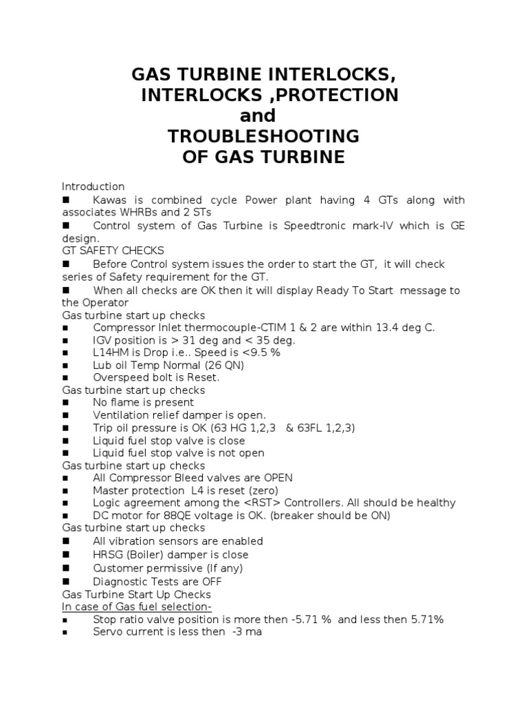Gas Turbine Interlocks and Troubleshooting | PDF | Valve | Gas Technologies