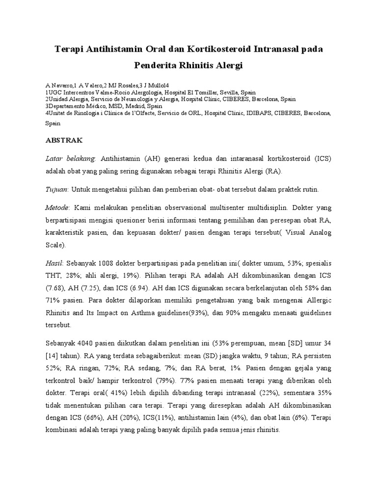 Jurnal Alergi Terapi Antihistamin Oral Dan Kortikosteroid Intranasal ...