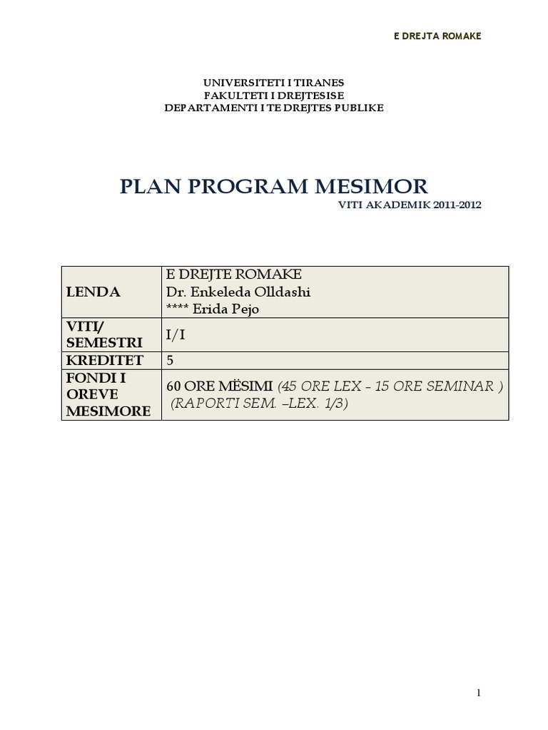 PLAN PROGRAMI Romake1 PDF | PDF