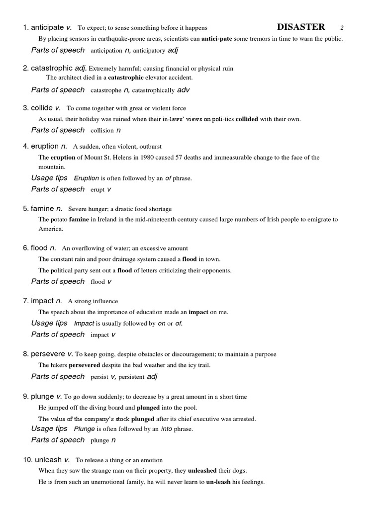 Vocabulary for Disaster Preparedness | PDF