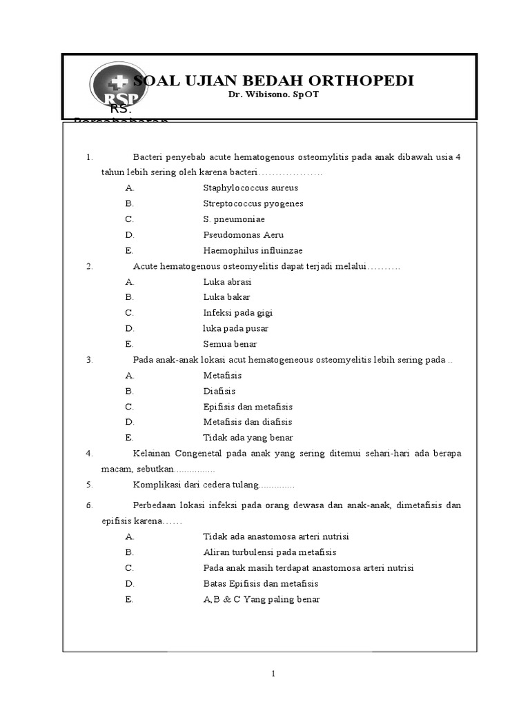 Soal Ujian Bedah Orthopedi Dr Wibisono Doc