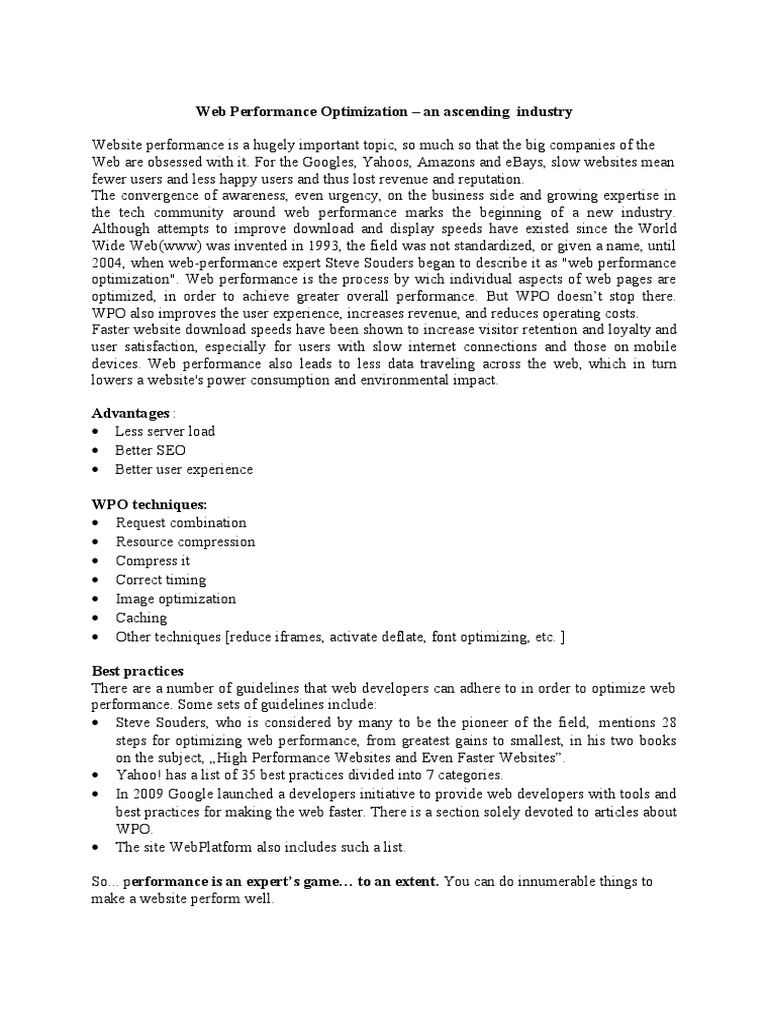 Web Performance Optimization PDF Websites World Wide Web