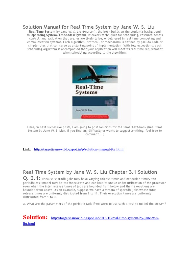 Solution Manual Real Time System Bt Jane W S Liu Solution Manual Pdf Real Time Computing Computer Architecture