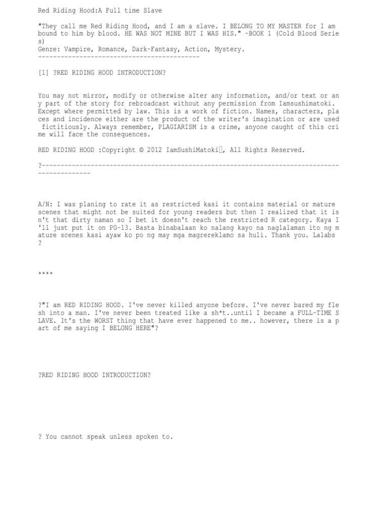 Red Riding Hood A Full Time Slave Pdf