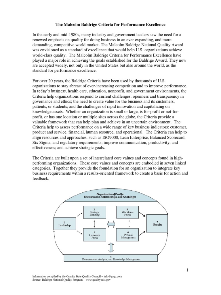 The Malcolm Baldrige Criteria for Performance Excellence 200910 ...