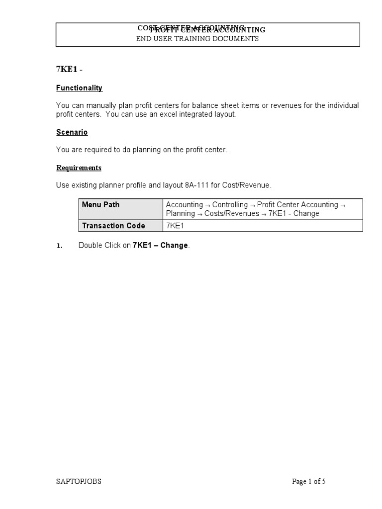 SAP T-Code for Profit Center Planning | PDF | Business | Finance ...