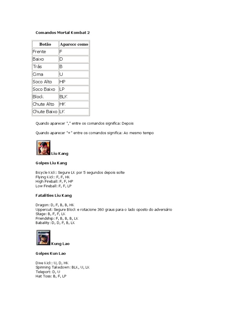 Comandos Mortal Kombat 2, PDF, Franquias de mídia