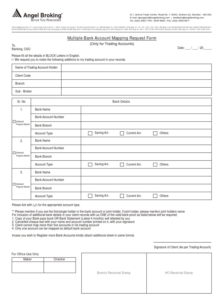 Multiple Bank Account Mapping Request | PDF