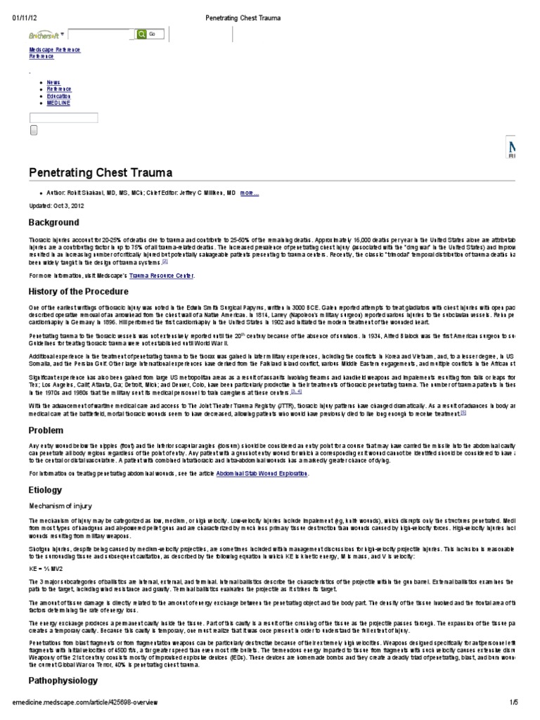 Penetrating Chest Trauma PDF | PDF | Major Trauma | Thorax