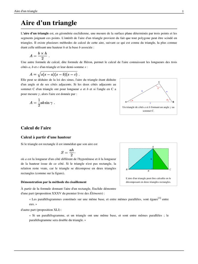 Comment Calculer L aire D un Triangle Abc Aire D'un Triangle PDF | PDF | Zone | Géométrie euclidienne