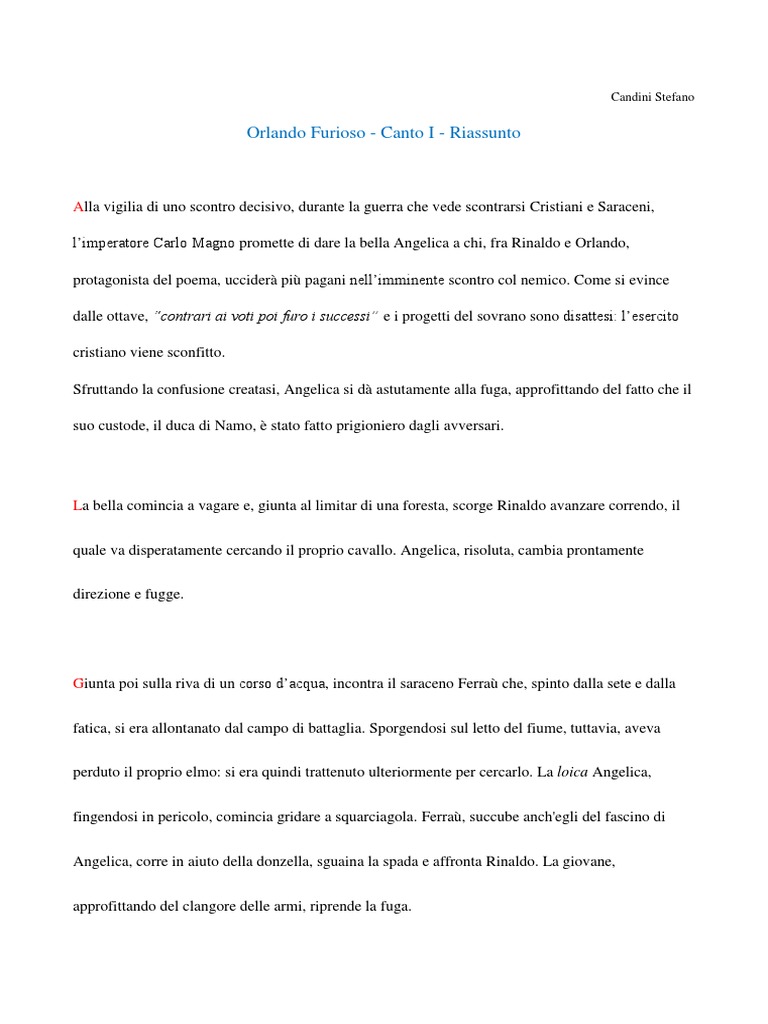 Orlando Furioso Canto 1 Analisi Pdf