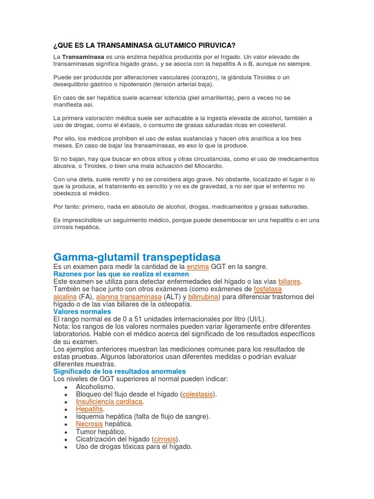 Que Es La Transaminasa Glutamico Piruvica | PDF | Transaminasa | Hígado