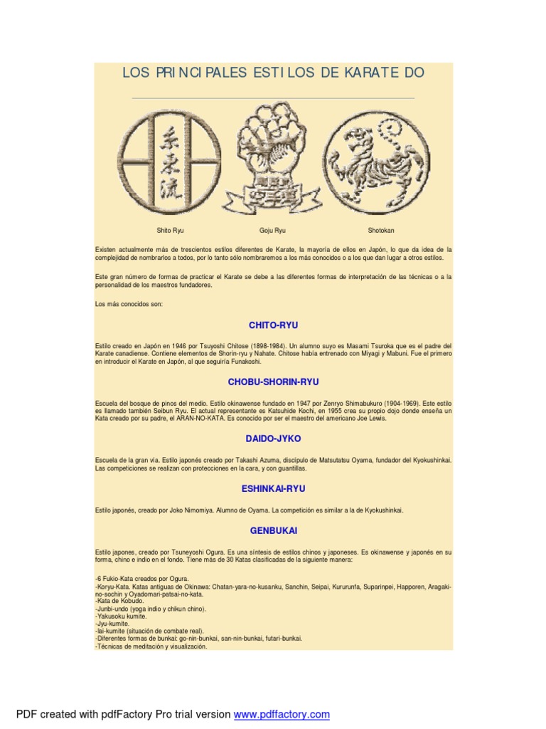 Los Estilos de Karate PDF Kárate Shotokan