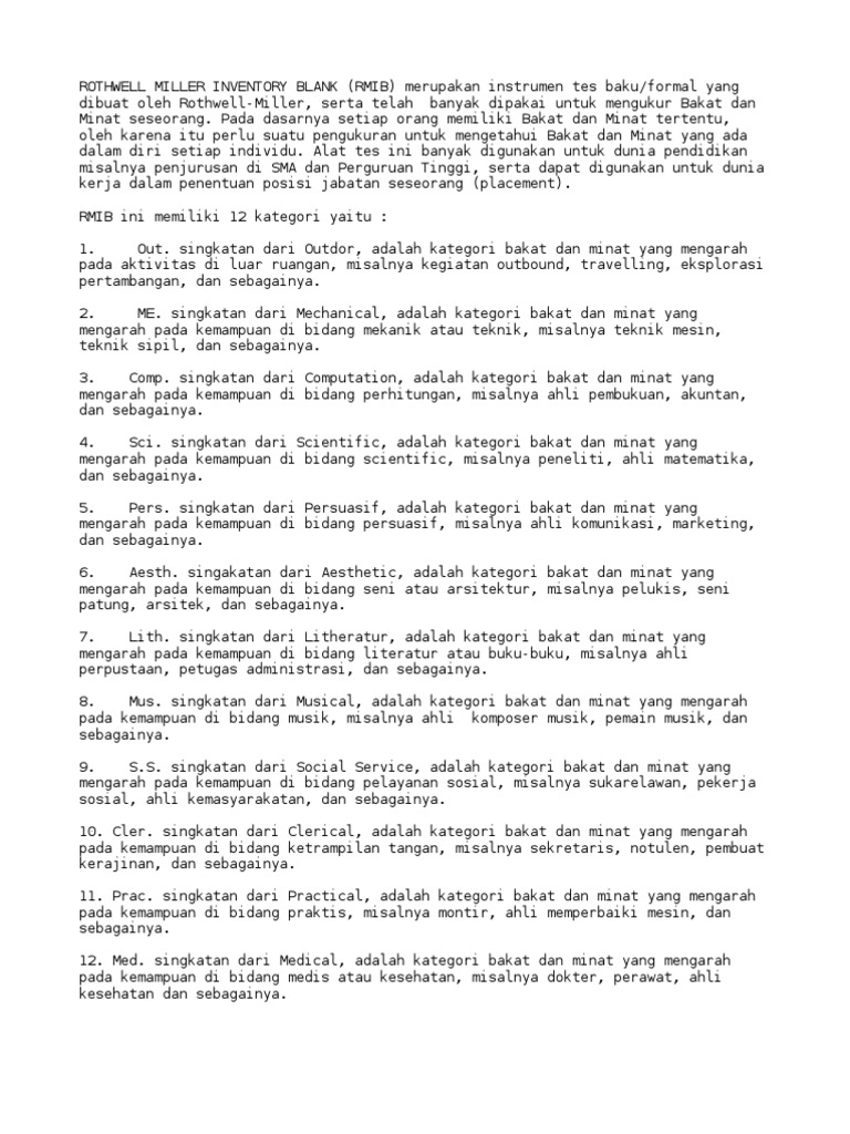 Rothwell Miller Inventory Blank Rmib Tes Bakat Dan Minat