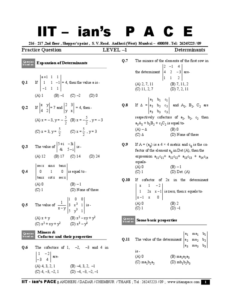 Determinants+[Practice+Question].pdf | Linear Algebra | Mathematical