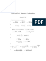 Homework Set 1: Sequences of Real Numbers: October 13, 2007