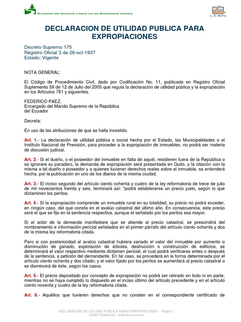 Declaracion de Utilidad Publica para Expropiaciones PDF Dominio eminente Información del