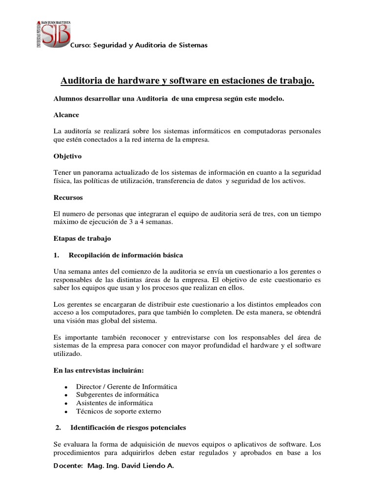 Auditoría de Seguridad en Sistemas Informáticos | PDF | Hardware de la ...