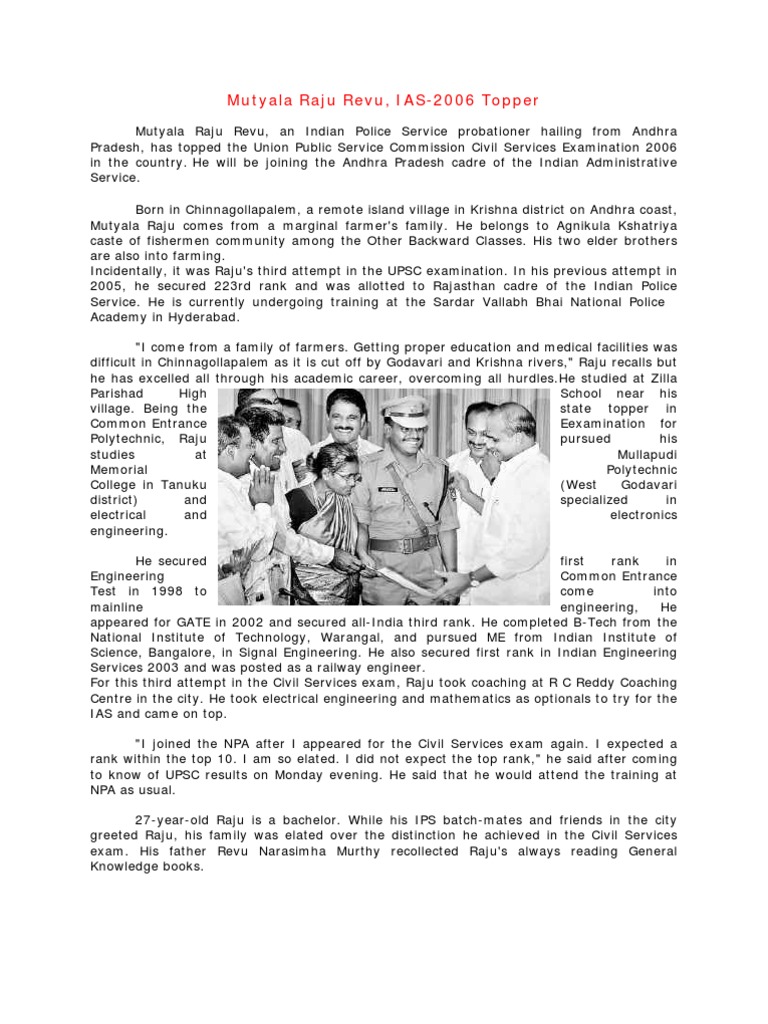 Mutyala Raju: IAS 2006 Topper Biography | PDF