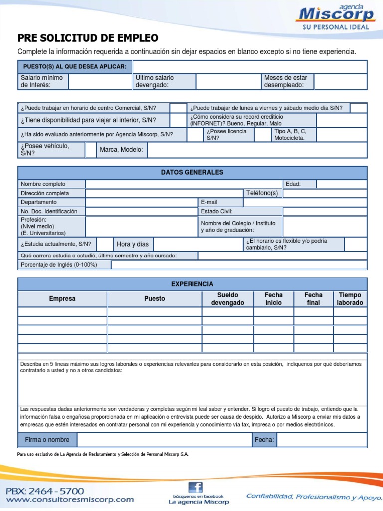 Pre Solicitud de Empleo
