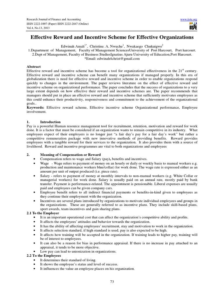 Effective Reward and Incentive Scheme For Effective Organizations PDF | PDF