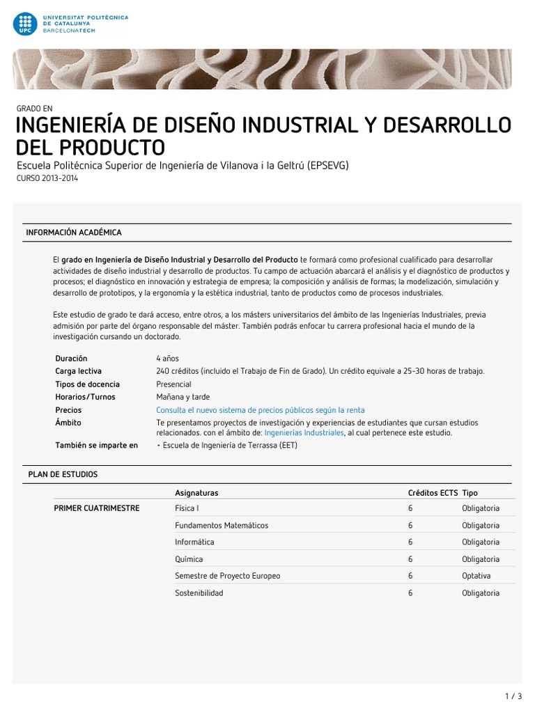 Grado En Ingenieria De Diseno Industrial Y Desarrollo Del Producto