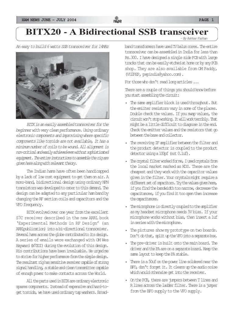 BITX20 - A Bidirectional SSB Transceiver: Ham News June - July 2004 ...